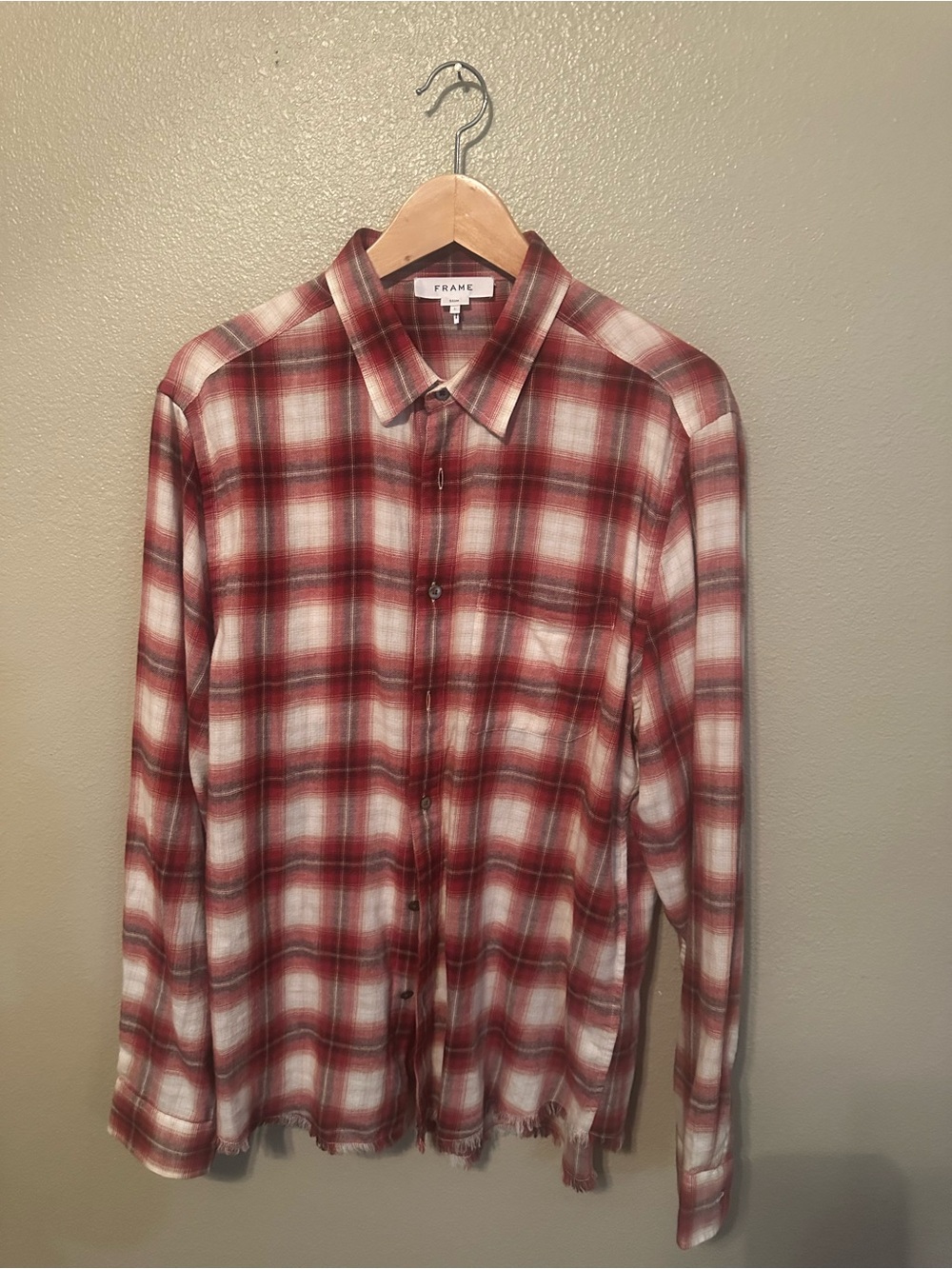 Frame Denim Men's Red and White Plaid Button-Down Shirt